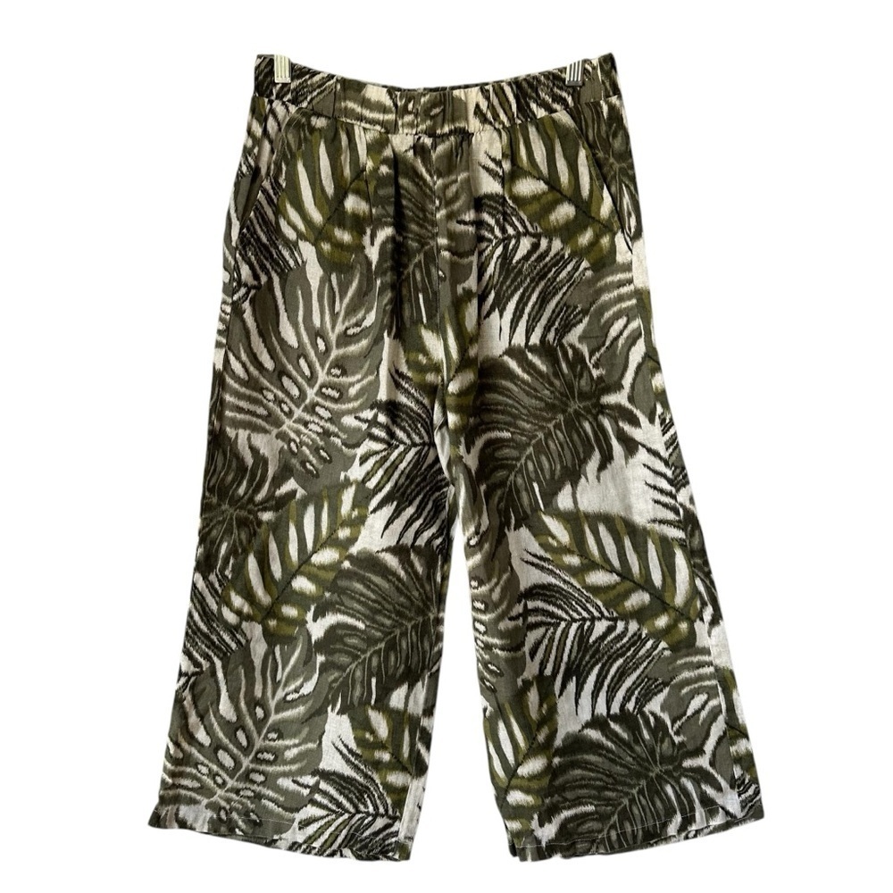 Elie Tahari 100% Linen Tropical Leaf Print Wide-Leg Pants, Medium